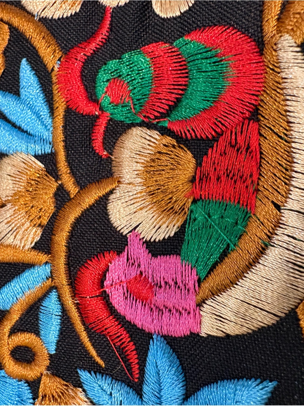 Embroidered Floral Tote Bag in Black and Pink - Picture 7 of 8